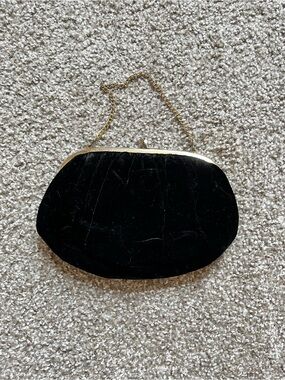 Vintage Black Velvet Evening Clutch with Gold Frame